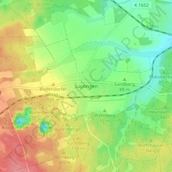 Topografische kaart Süplingen, hoogte, reliëf