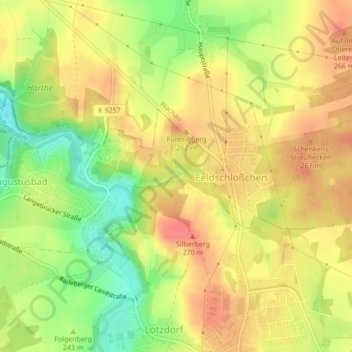 Topografische kaart Augustusbad, hoogte, reliëf