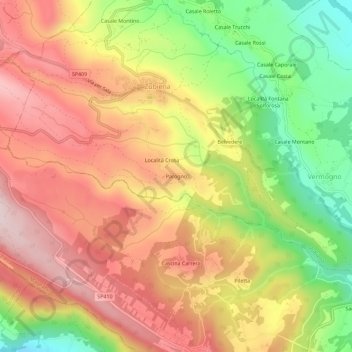 Topografische kaart Parogno, hoogte, reliëf