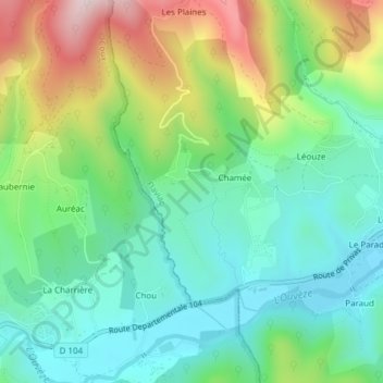Topografische kaart Les Cheynes, hoogte, reliëf