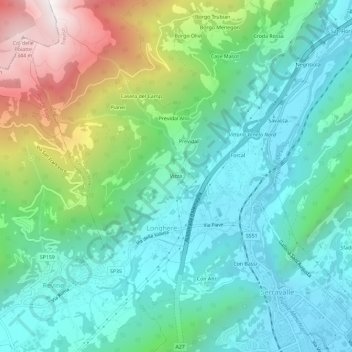 Topografische kaart Vizza, hoogte, reliëf