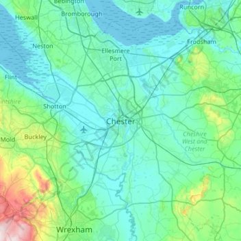 Topografische kaart Chester, hoogte, reliëf