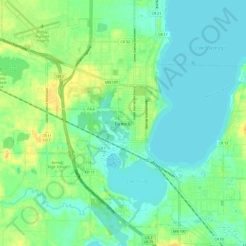 Topografische kaart Bemidji, hoogte, reliëf