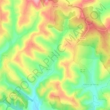 Topografische kaart Prisaca, hoogte, reliëf