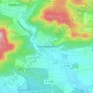 Topografische kaart Hohenhaslach, hoogte, reliëf