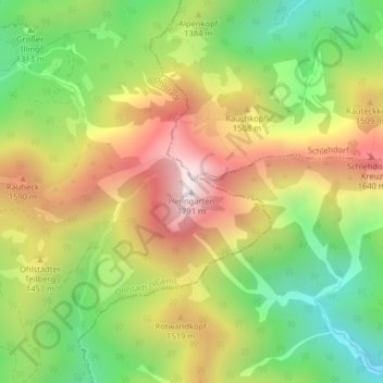 Topografische kaart Heimgarten, hoogte, reliëf