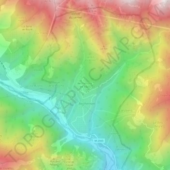 Topografische kaart Berthemont-les-Bains, hoogte, reliëf