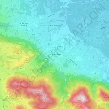 Topografische kaart Bad Feilnbach, hoogte, reliëf