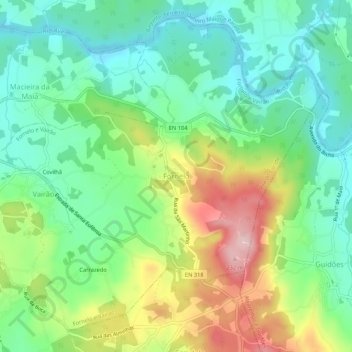 Topografische kaart Fornelo, hoogte, reliëf