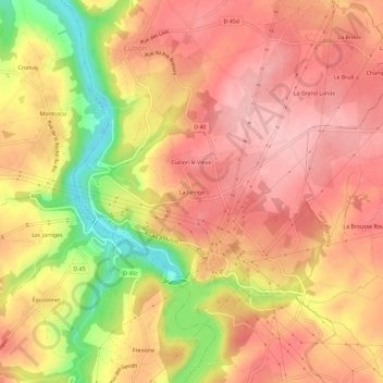 Topografische kaart La Jarrige, hoogte, reliëf