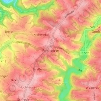 Topografische kaart Pohlhausen, hoogte, reliëf