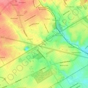 Topografische kaart Kirklyn, hoogte, reliëf