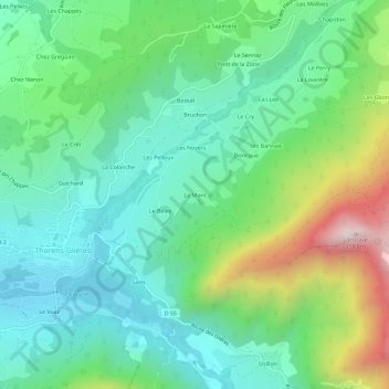 Topografische kaart Le Mont, hoogte, reliëf