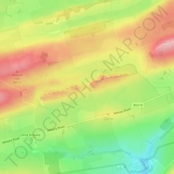 Topografische kaart Henshaw, hoogte, reliëf