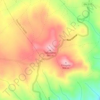Topografische kaart Cidadelhe, hoogte, reliëf