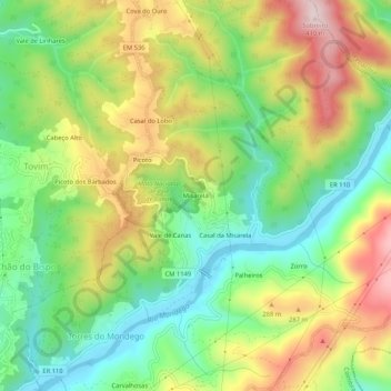 Topografische kaart Misarela, hoogte, reliëf