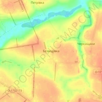 Topografische kaart Безводовка, hoogte, reliëf