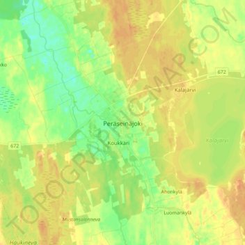 Topografische kaart Peräseinäjoki, hoogte, reliëf