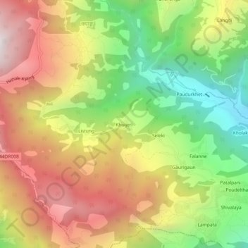 Topografische kaart Khuijeri, hoogte, reliëf