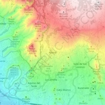 Topografische kaart Arona, hoogte, reliëf