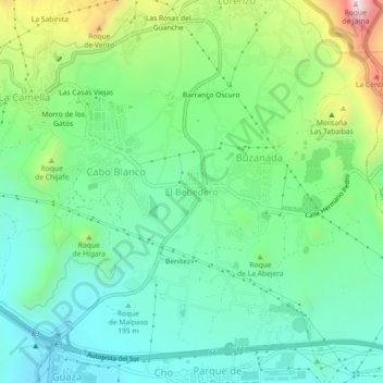 Topografische kaart El Bebedero, hoogte, reliëf