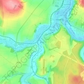 Topografische kaart Beaugy, hoogte, reliëf