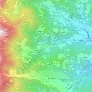 Topografische kaart Zulli, hoogte, reliëf