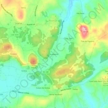 Topografische kaart Junqueira, hoogte, reliëf