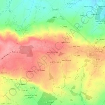 Topografische kaart La Hunaudière, hoogte, reliëf