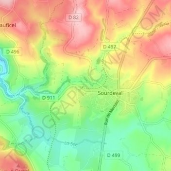 Topografische kaart Rochefort, hoogte, reliëf