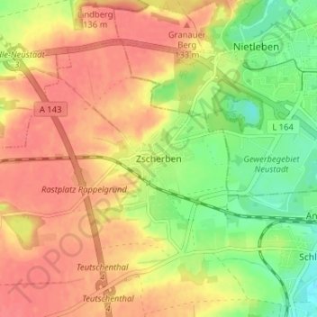 Topografische kaart Zscherben, hoogte, reliëf
