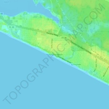 Topografische kaart Hollywood Beach, hoogte, reliëf