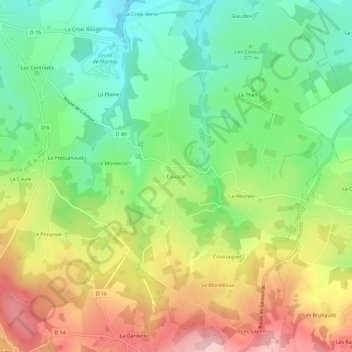 Topografische kaart Coussat, hoogte, reliëf