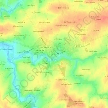 Topografische kaart Jallais, hoogte, reliëf