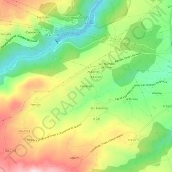 Topografische kaart Casteligo, hoogte, reliëf