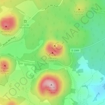 Topografische kaart Puy de Vichatel, hoogte, reliëf