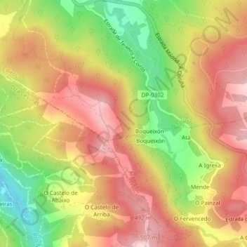 Topografische kaart Comunal, hoogte, reliëf