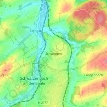 Topografische kaart Schwingen, hoogte, reliëf