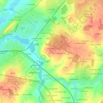Topografische kaart Le Breil, hoogte, reliëf