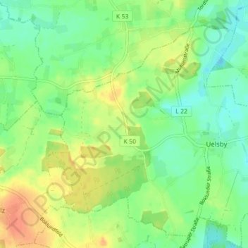 Topografische kaart Uelsbyholz, hoogte, reliëf
