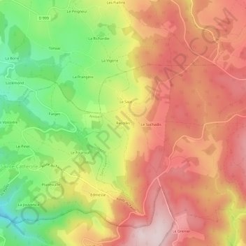 Topografische kaart Recolles, hoogte, reliëf