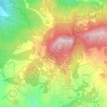 Topografische kaart La Verna, hoogte, reliëf