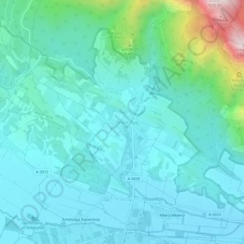 Topografische kaart Araya, hoogte, reliëf