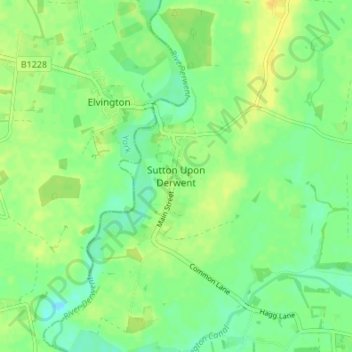 Topografische kaart Sutton Upon Derwent, hoogte, reliëf