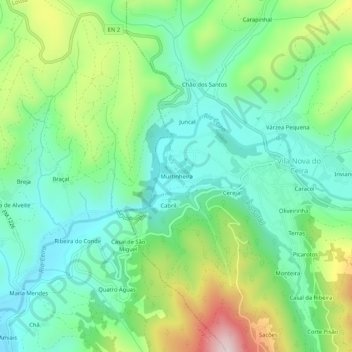 Topografische kaart Murtinheira, hoogte, reliëf