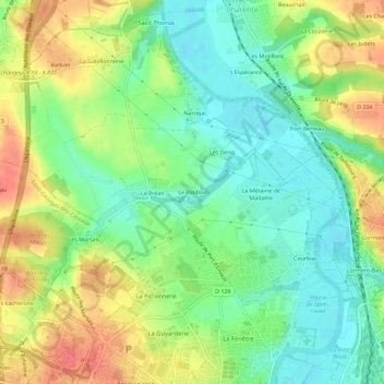 Topografische kaart Le Patillou, hoogte, reliëf