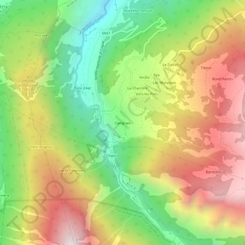 Topografische kaart Cerignan, hoogte, reliëf