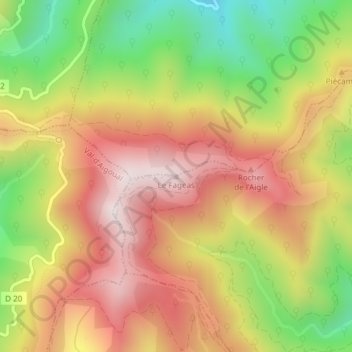 Topografische kaart Le Fageas, hoogte, reliëf