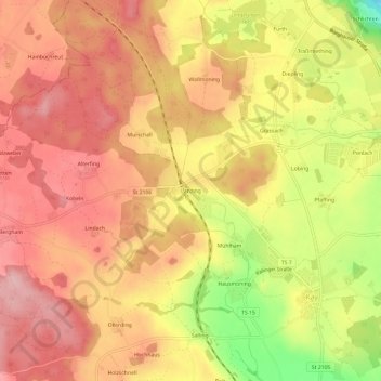 Topografische kaart Lanzing, hoogte, reliëf