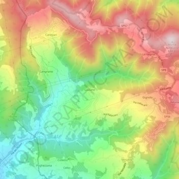 Topografische kaart Giucano, hoogte, reliëf
